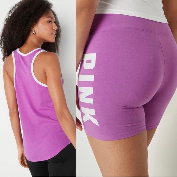 Victoria's Secret Pink SET House Party Racerback Tank & 6" Cotton Biker Shorts - Picture 2 of 12
